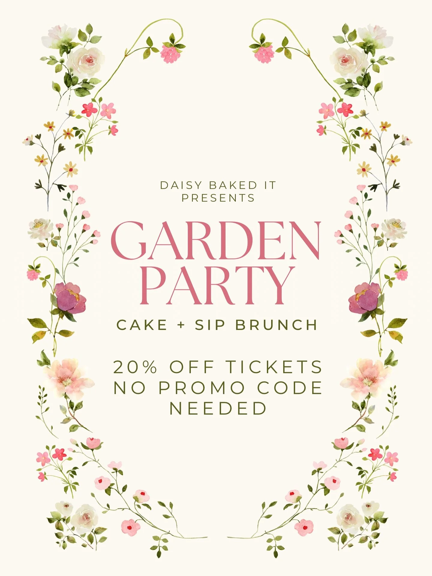 there are SIX tickets left for sale for our Garden Party Cake + Sip Brunch on Saturday 8/23 at 1:00 PM! no promo code needed - just head over to www.daisybakedit.com to purchase your ticket! 🌼

once these tickets sell out, no more tickets will be av