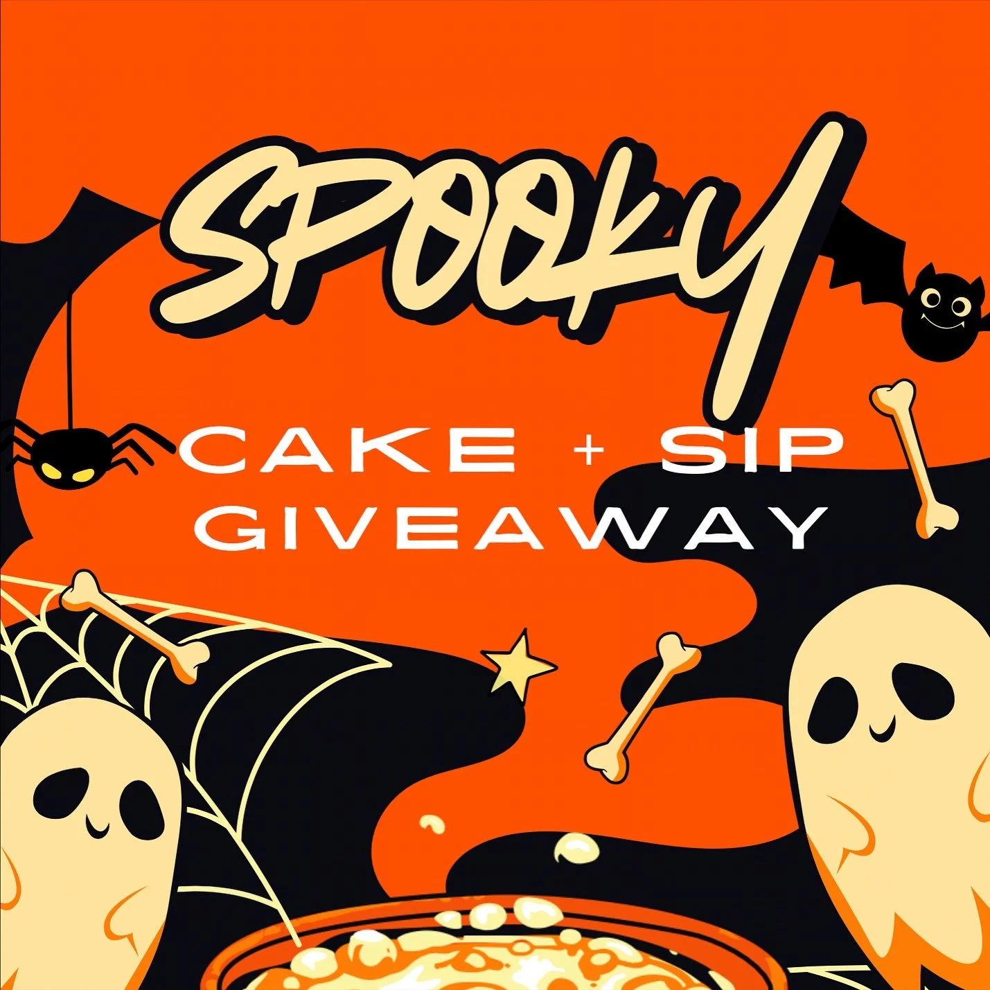 it&rsquo;s been a while since we have done a giveaway! in honor of ONE YEAR of the cake + sip experience, we are giving away the following to one special winner:

🧡 ONE free ticket to the Spooky Cake + Sip Experience on Sunday 10/26
🧡 50% off ONE t