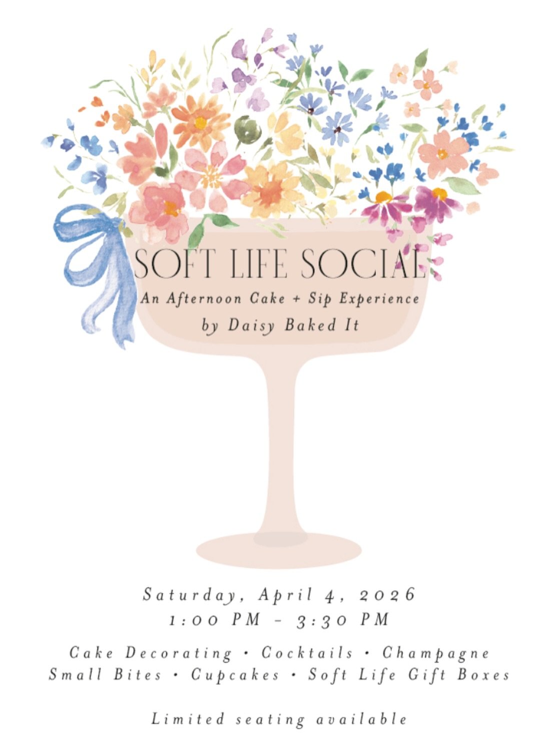 Introducing Soft Life Social ✨🥂

An elevated afternoon of cake decorating, champagne, cocktails, and intentional softness.

This experience was created for those who crave beauty, creativity, and space to slow down 💕 surrounded by good energy, mean