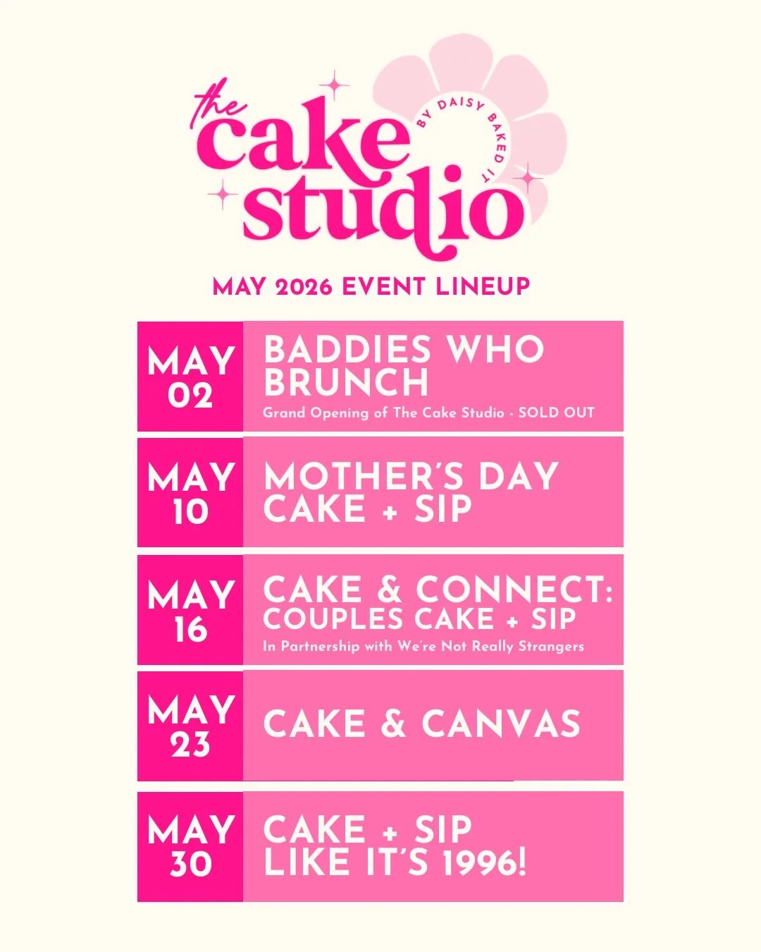 The first May lineup inside The Cake Studio is officially here 🖤✨

And babyyyy&hellip; y&rsquo;all have already been watching 👀 because tickets haven&rsquo;t even dropped yet.

We&rsquo;re kicking things off with FOUR experiences:
💕 Baddies Who Br