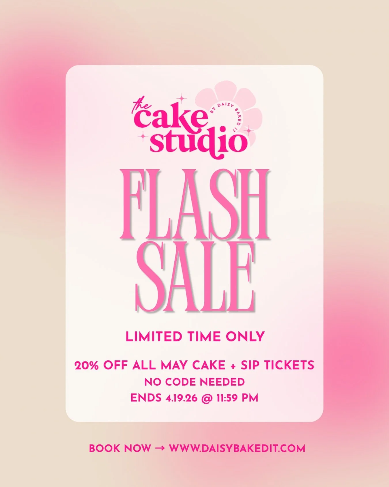 FLASH SALE IS LIVE 🚨

20% OFF all May Cake + Sip tickets
(no code needed)

This is the lowest you&rsquo;ll see tickets&hellip; period.

If you&rsquo;ve been waiting to book, this is your moment!

Ends soon + seats are limited 🌼

🎟️ Book now &rarr;