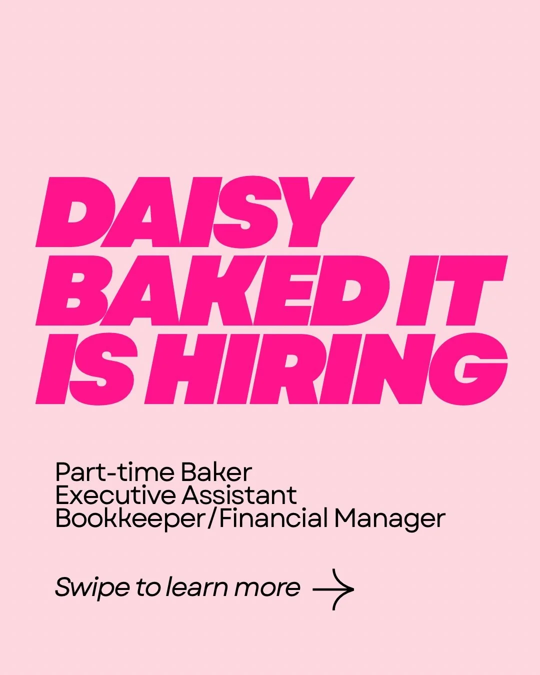 We&rsquo;re growing 🥹🌼 Daisy Baked It is officially hiring for a few part-time roles as we continue building this next chapter.

We&rsquo;re currently looking for:
&bull; Part-Time Baker 
&bull; Executive Assistant 
&bull; Bookkeeper/Financial Mana