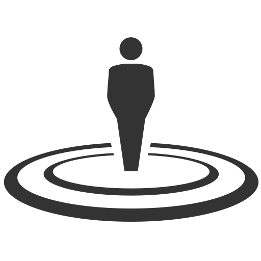 En person som står på en cirkel av vågor, symboliserar att personen är i centrum eller i fokus.