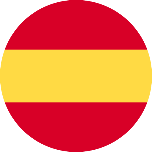 Flagga av Spanien med röd, gul och röd horisontell rand i en cirkel.