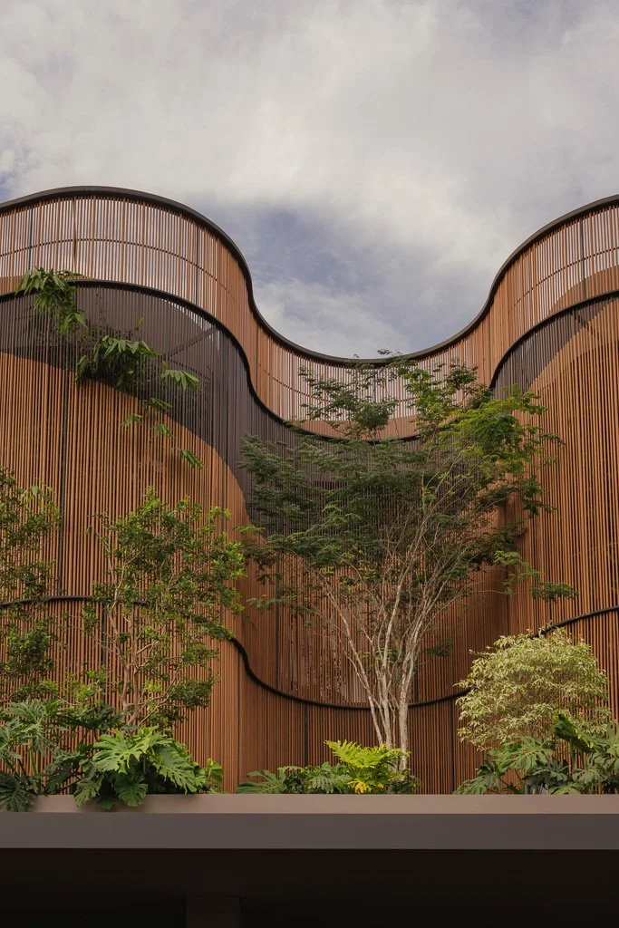 close up of bamboo cladding on the facade of a home in SIngapore