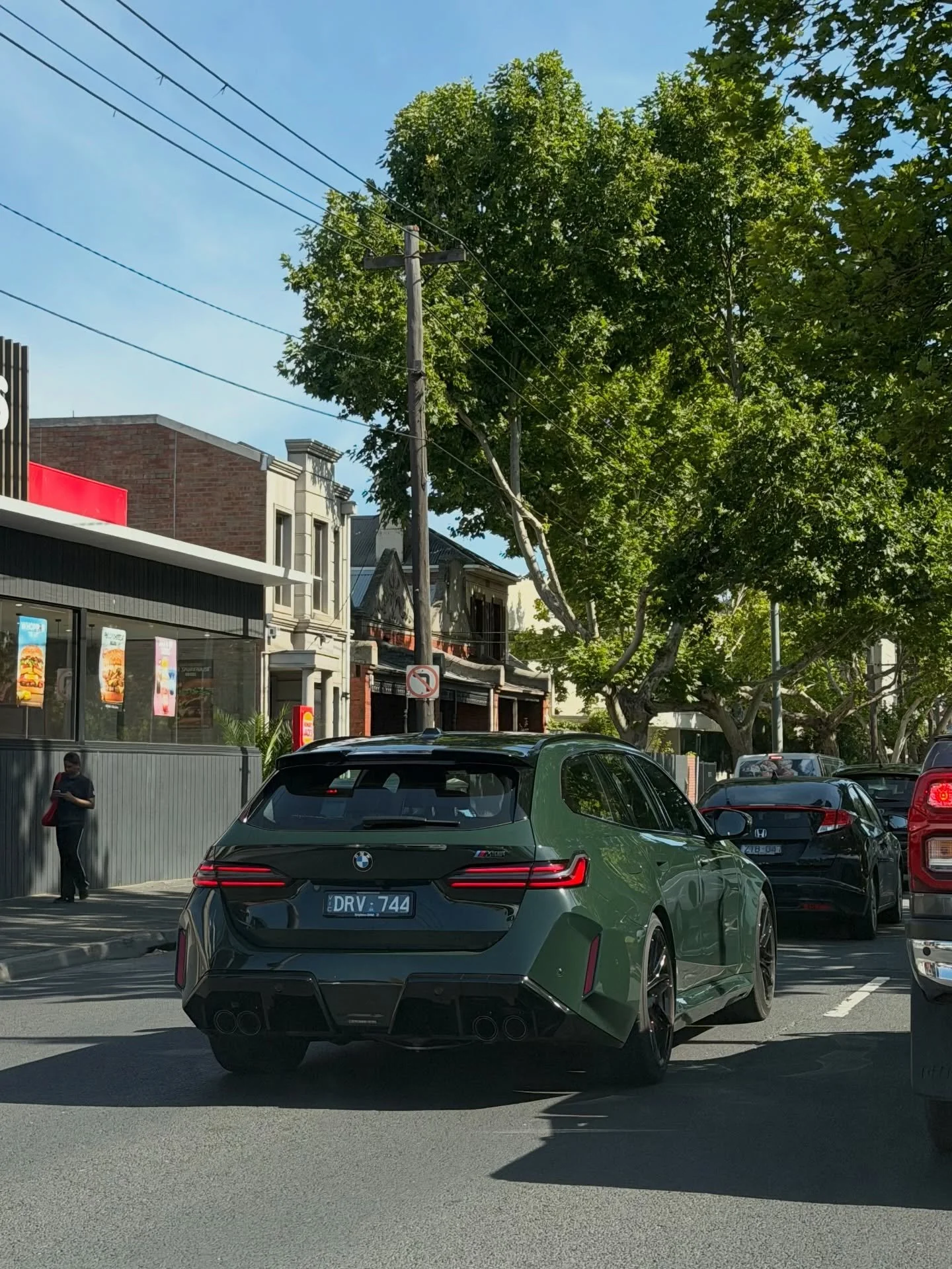 An epic Brewster Green BMW M5 Touring on Hoddle Street this evening, the only one in Aus. 
Spotted by @jamesmnoble.