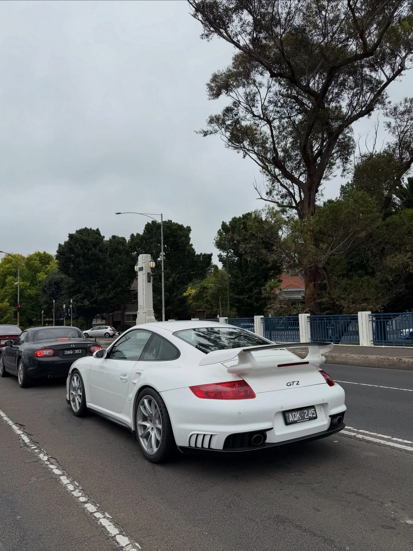 Rear-wheel drive, 3.6L flat-six, twin-turbocharged, 6-speed manual, and the wider body of the Turbo; it&rsquo;s no wonder the GT2 is nicknamed the widowmaker, and this rare 997-generation example spotted on Punt Road is no exception. Despite that not