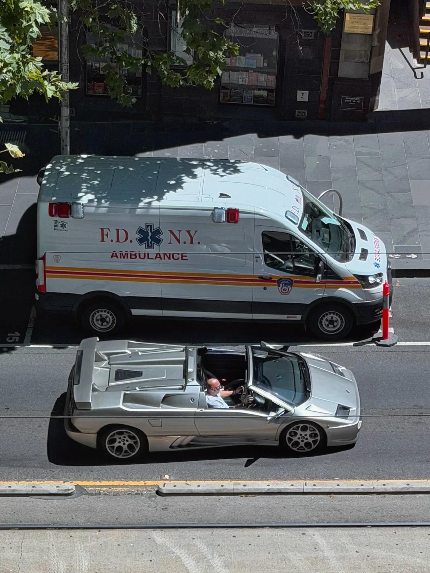 A rare Lamborghini Diablo VT Roadster spotted braving the heat on Collins Street yesterday by @bp22183.

Your eyes aren&rsquo;t deceiving you, that is a New York ambulance. It, and several other US vehicles, are in town for the filming of Empire City