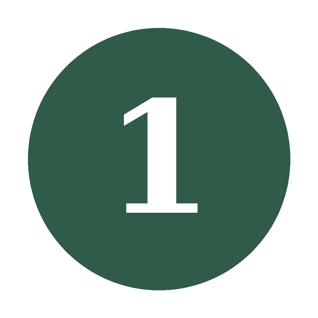 Green circular badge with a large black number 1 in the center.