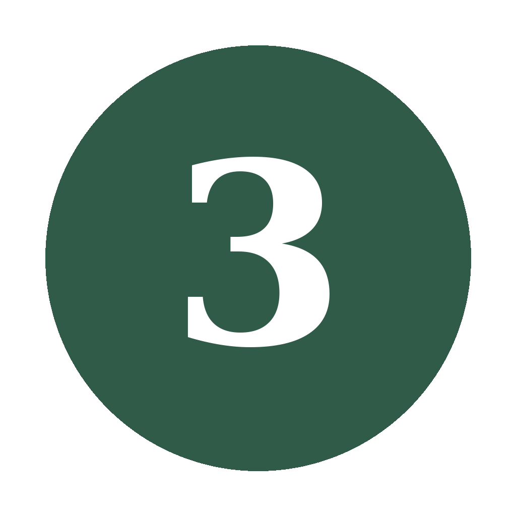 Green circle with the number 3 in black in the center