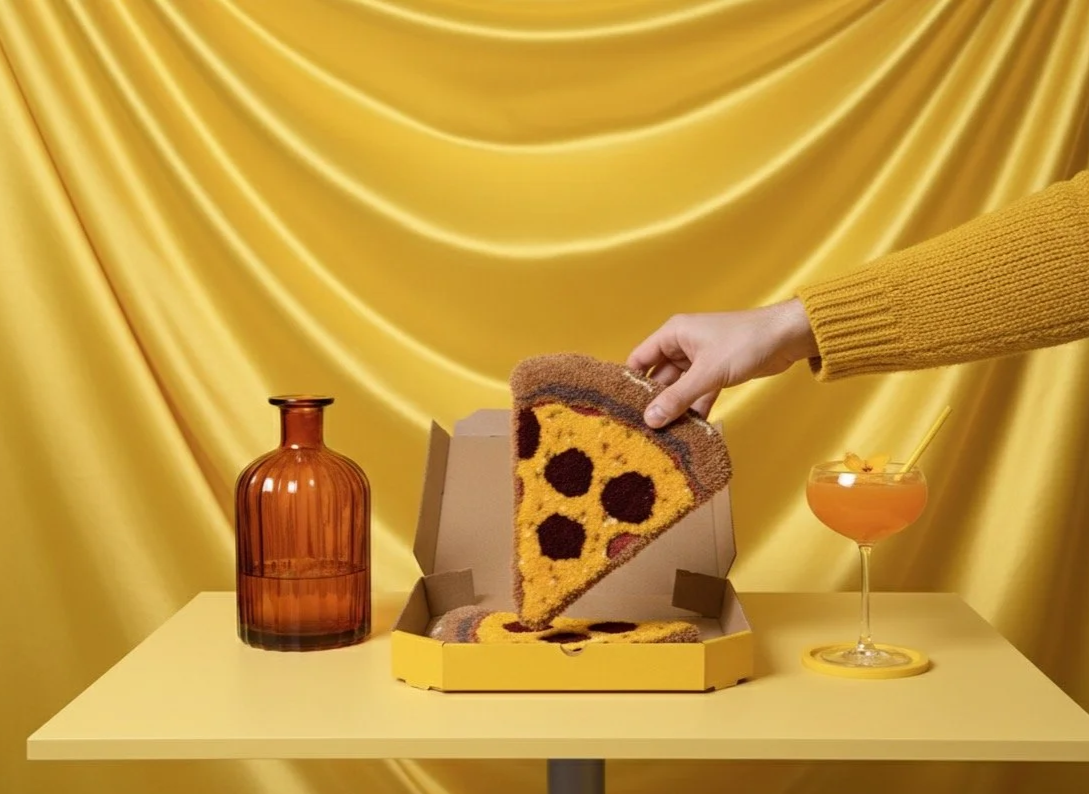 Kleiner Teppich in Form eines Pizzastücks
