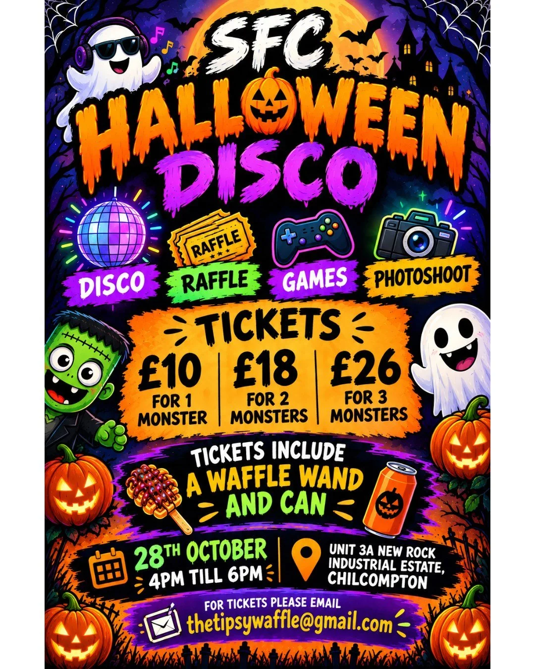 👻 Welcome, Ghosts &amp; Ghouls! 🎃

Join us for a spooktacular Halloween Disco! 🕷️🕸️

🪩 Dance the night away
🎃 Enjoy some fun party games
🎟️ Take part in our raffle

👻 Come dressed in your scariest, funniest or most creative costume!

Get read