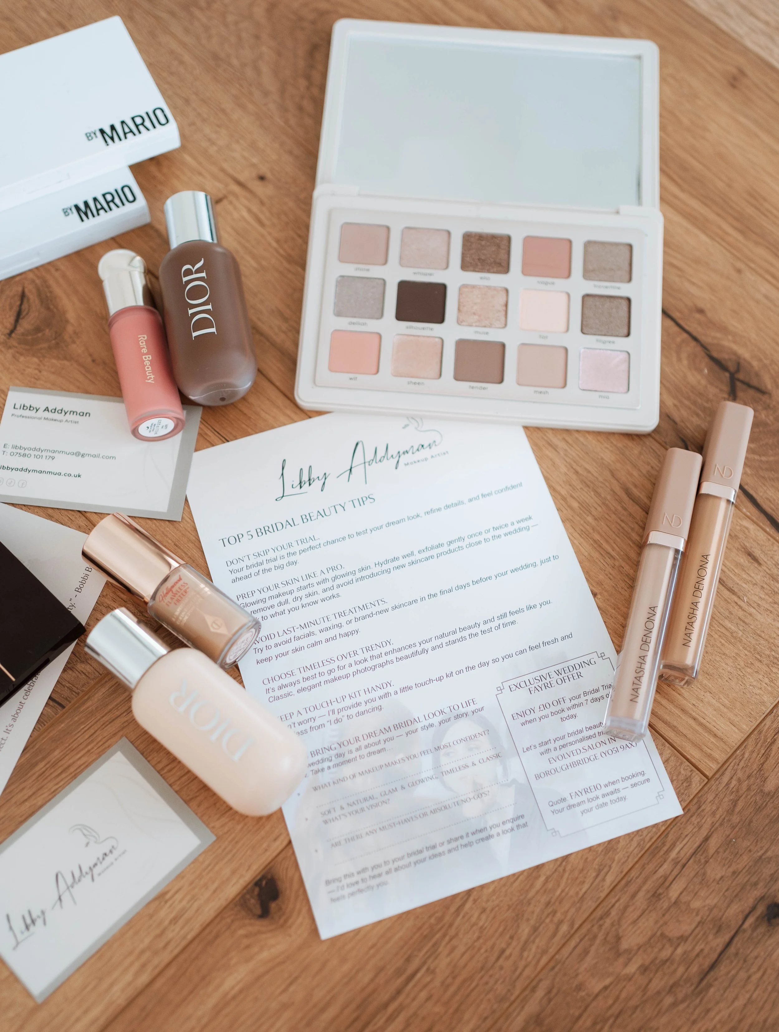 Bridal makeup artist kit featuring luxury beauty products used for wedding makeup across Yorkshire and the North East.