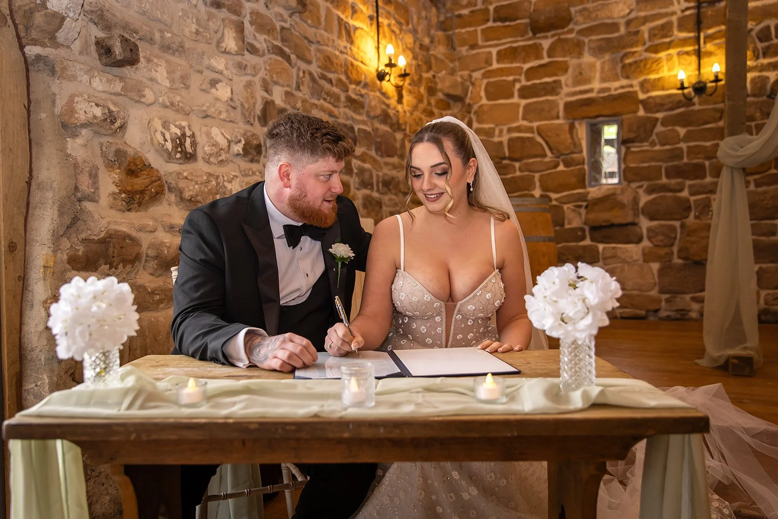Newlywed wedding breakfast celebration following bridal makeup by Libby Addyman Makeup Artist.