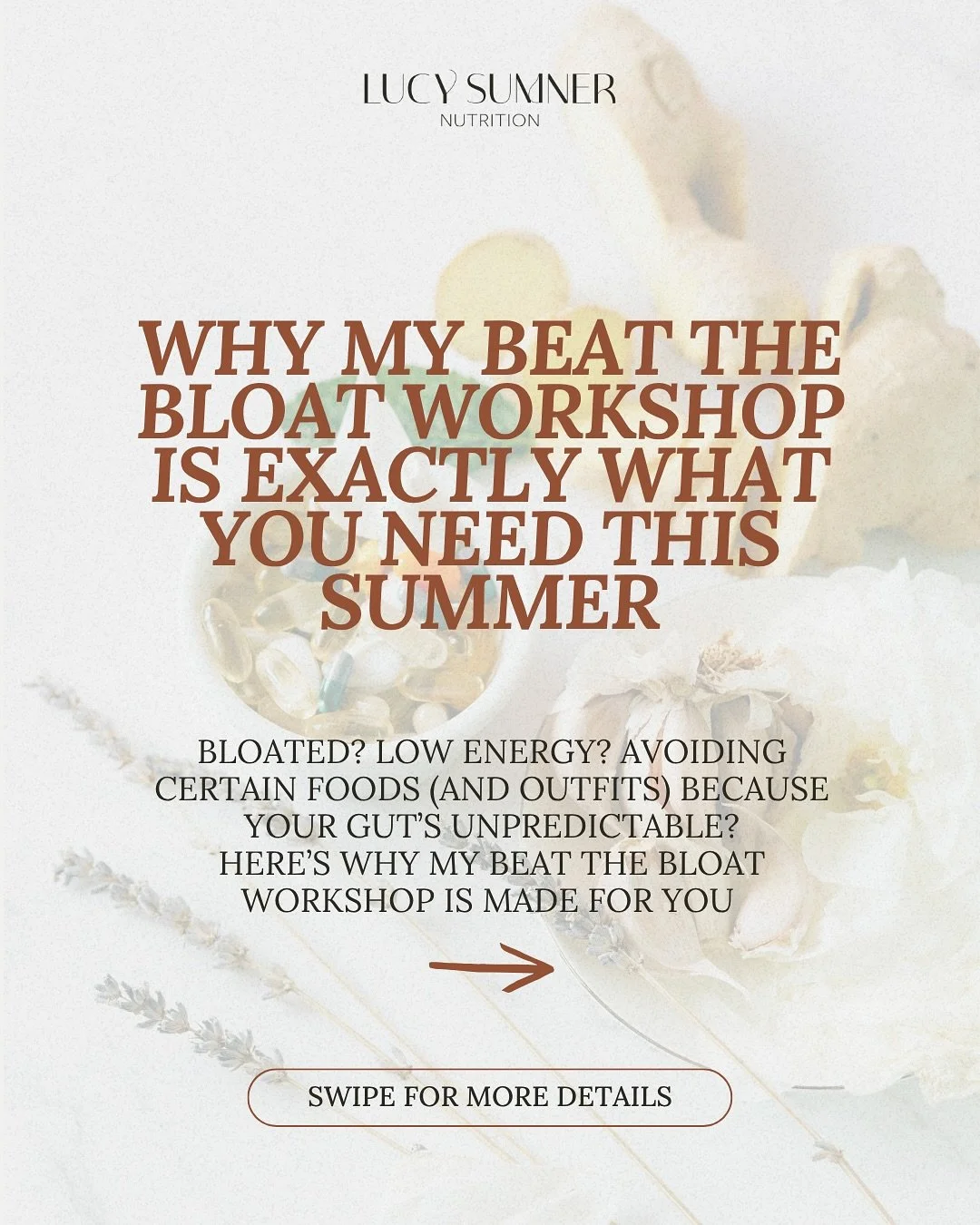 Comment BLOAT for your direct ticket link in your DMs 🎟️

Why you don&rsquo;t want to miss my Beat the Bloat workshop 👇

This isn&rsquo;t just another workshop - I won&rsquo;t lie, it&rsquo;s exactly what you (and your gut) need this summer.

Here&