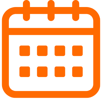 Orange and black calendar icon with grid of dates