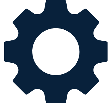 A dark blue gear icon with a circular center and six teeth, representing settings or machinery.