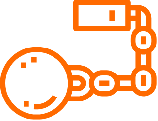 Orange chain with a stopwatch icon on the left and a gas pump icon on the right.