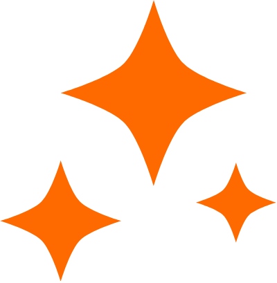 Four orange star-shaped figures on a black background.