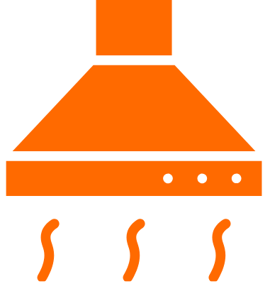 Icon of a kitchen range hood with steam rising from it.