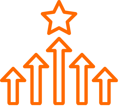 Neon orange star with upward-pointing arrows beneath it.