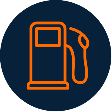 Icon of a gas pump with a fuel nozzle on a dark background.