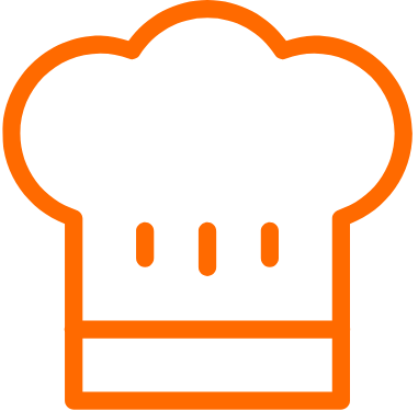 Orange outline of a chef's hat with three vertical lines inside.