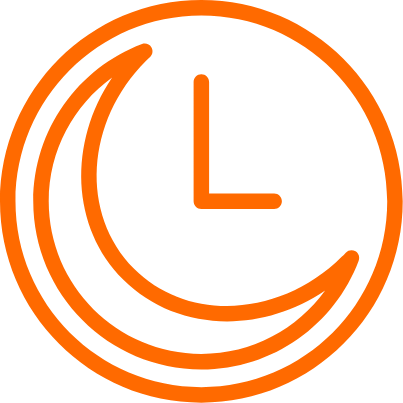 Orange clock with a circular design and simple clock face.