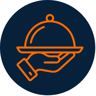 Icon of a hand holding a tray with a cloche.