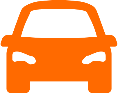 Silhouette of an orange car viewed from the front.