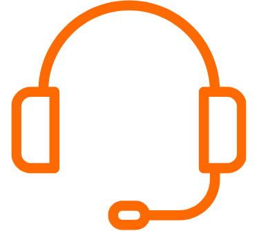 Outline of a headset with a microphone in orange.