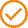 A checkmark inside an orange circle.
