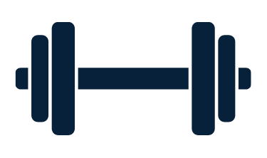 Silhouette of a barbell with weights on both ends.