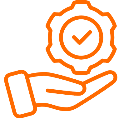 An illustration of a hand holding a gear with a checkmark inside it, representing system approval or quality assurance.