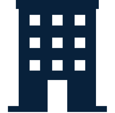 Icon of a blue multi-story building with a central entrance and multiple windows.