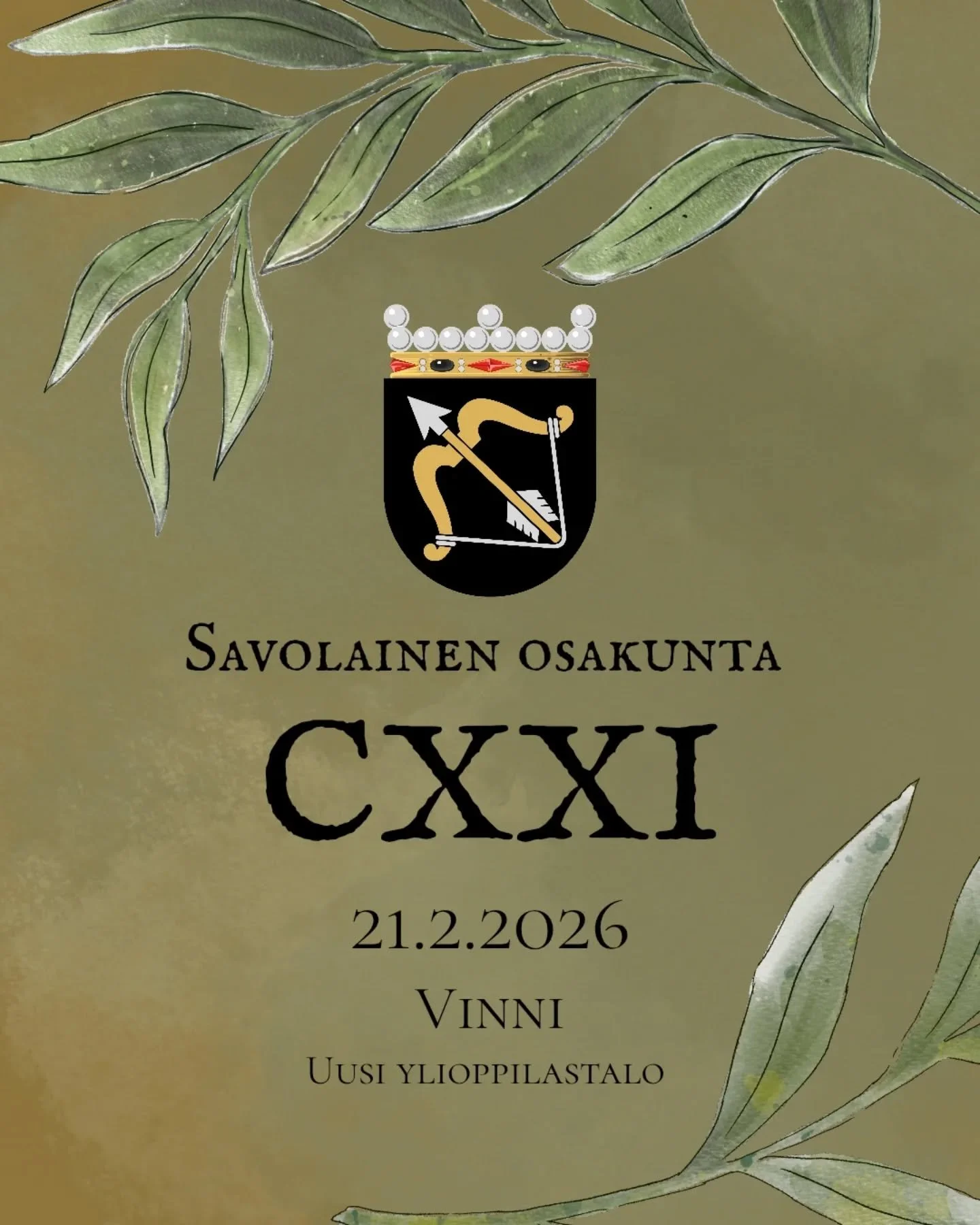 Tervetuloa Savolaisen osakunnan 121. vuosijuhlaan!

Viet&auml;mme vuosijuhlaa lauantaina 21.2.2026 omalla rakkaalla Vinnill&auml;mme, Uuden ylioppilastalon 6. kerroksessa (Mannerheimintie 5A). N&auml;ist&auml; vuosijuhlista tulee erityiset, sill&auml