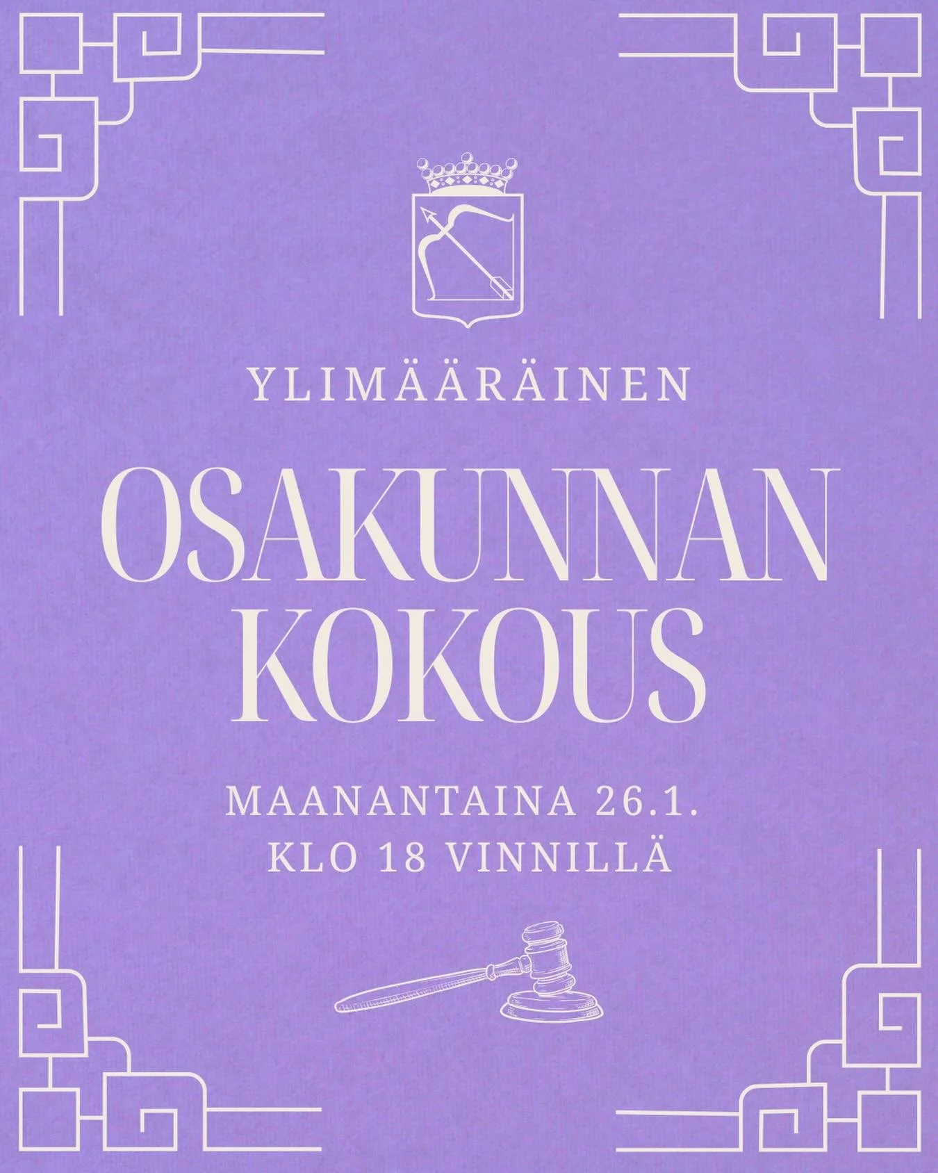 Tervetuloa ylim&auml;&auml;r&auml;iseen osakunnan kokoukseen ensi viikon maanantaina 26.1. klo 18 Vinnille!

Asialistalla perusjuttujen lis&auml;ksi kunniaj&auml;senasian toinen k&auml;sittely.

My&ouml;s t&auml;m&auml;n kokouksen j&auml;lkeen on mah