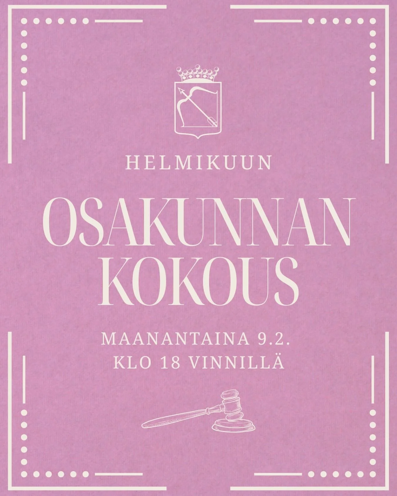 Onko viime kokouksesta jo liian kauan aikaa? Ei h&auml;t&auml;&auml;, sill&auml; ensi viikolla kokoustellaan taas! Tervetuloa siis osakunnan kokoukseen maanantaina 9.2. klo 18 Vinnille 😁

Kokouksen asialistalla on mm. opintosihteerin valinta. Lis&au