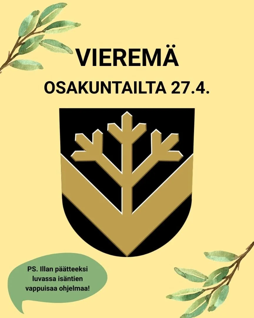 Tulevana maanantaina 27.4. on luvassa kolmannen kummikuntamme Vierem&auml;n pit&auml;m&auml; osakuntailta. Kunnanjohtaja Mika Suomalainen kertoo Vierem&auml;n kuulumisia, ja ✨Ponssen✨ Juha Vidgren tuo mukaan elinkeniel&auml;m&auml;n n&auml;k&ouml;kul