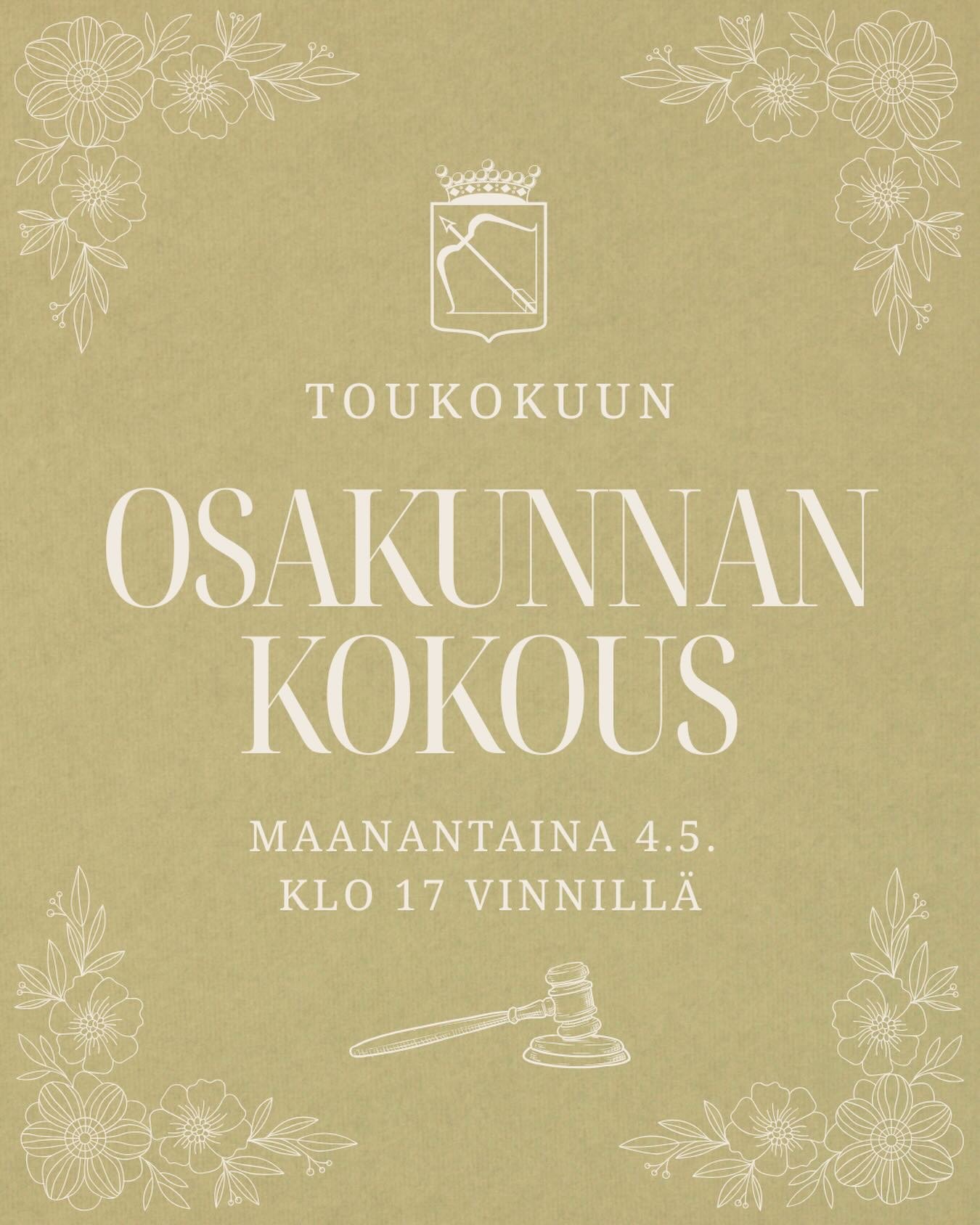 Viimeinen osakunnan kokous Vinnill&auml;😢💔

Tervetuloa toukokuun osakunnan kokoukseen ensi maanantaina 4.5. klo 17.00 Vinnille (HUOM! Normaalia aikaisempi aloitusaika!)☀️

Asialistalla erityisesti muuttoon liittyvi&auml; asioita, muun muassa lis&au