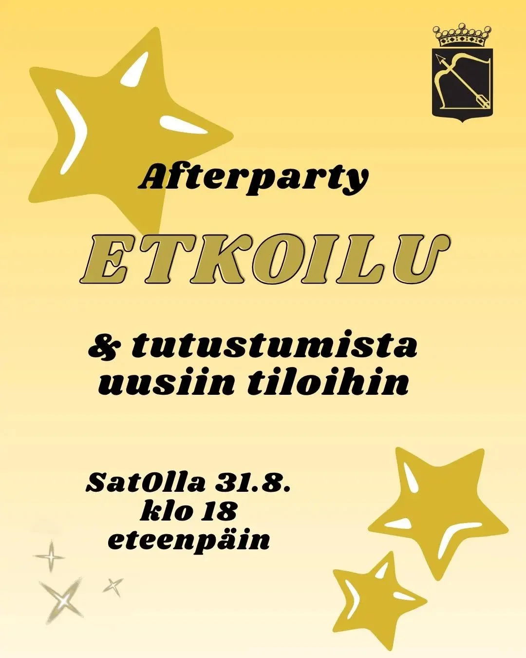 Tervetuloa lukuvuoden ensimm&auml;iseen osakuntailtaan! 

Maanantaina 31.8. on HYYn Avajaiskarnevaalien j&auml;lkeen luvassa Afterparty, jota ennen on mahdollisuus tulla osakuntailtaan etkoilemaan yhdess&auml; uusien ja vanhojen tuttavien kanssa. 🥳 