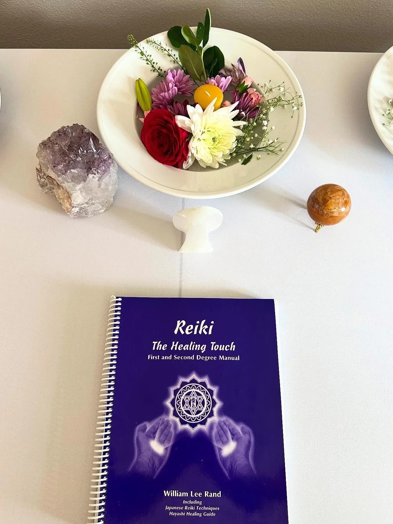 Course book for 'Reiki The Healing Touch' by William Lee Rand with a subtitle mentioning Japanese Reiki techniques and healing guides.