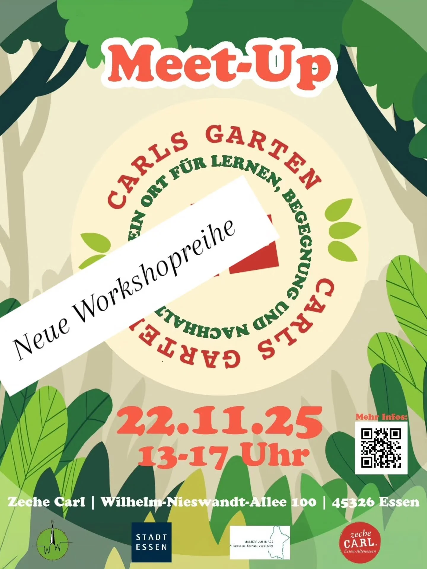 Kommt vorbei zu der neuen Workshopreihe! 
Auf dem Gel&auml;nde der @zeche_carl veranstalten wir Mitmachaktionen f&uuml;r jung und alt zur Gestaltung des Nachbarschaftsgartens 🍂🍁

Anmeldung an: Zeche Carl Stadtteil 
https://www.zechecarl.de/carlsgar
