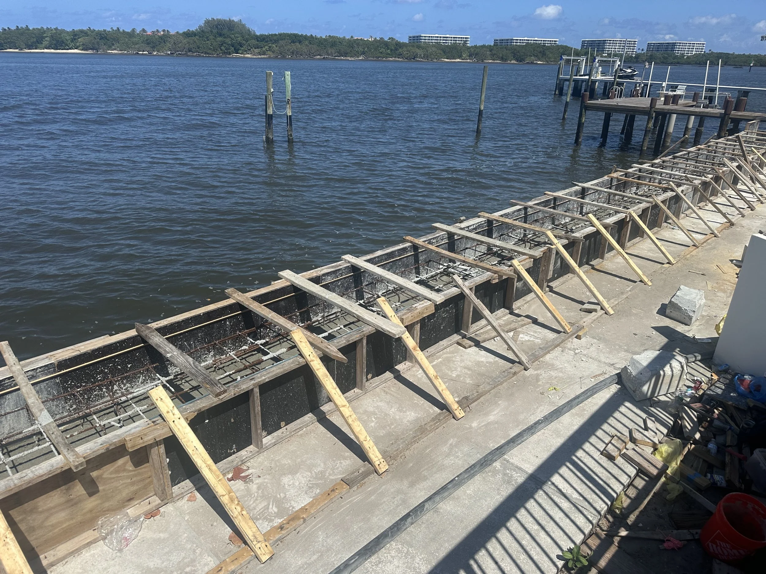 Seawall reconstruction and concrete cap forming project completed by JKT Marine serving Palm Beach, Broward, and Martin County waterfront properties