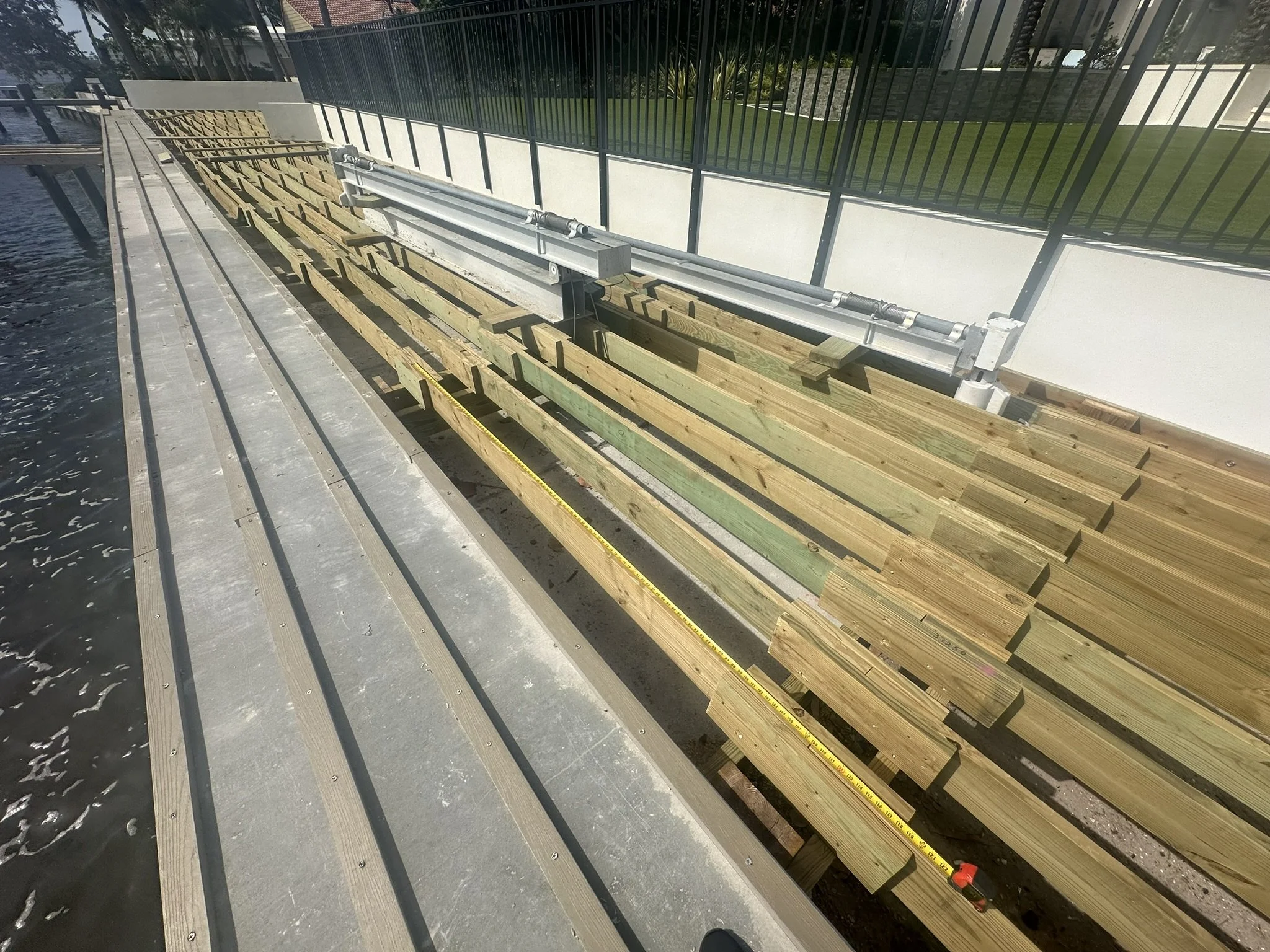 Technical marine framing and substructure engineering for a reinforced waterfront system, utilizing high-capacity materials for maximum load-bearing longevity.