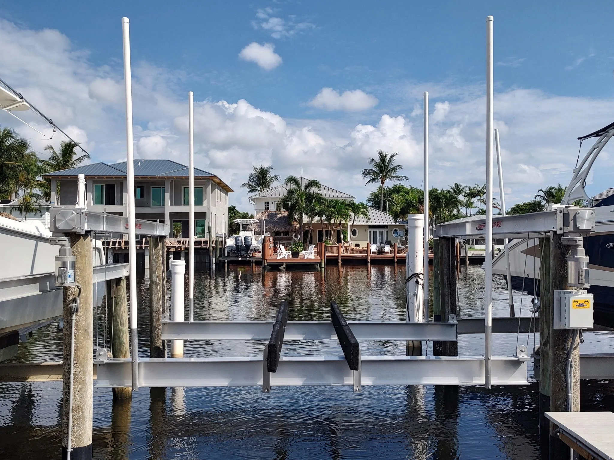 New 16k boat lift installation in Boynton Beach completed by JKT Marine. Marine contractor specializing in boat lifts, docks, seawalls and waterfront construction.