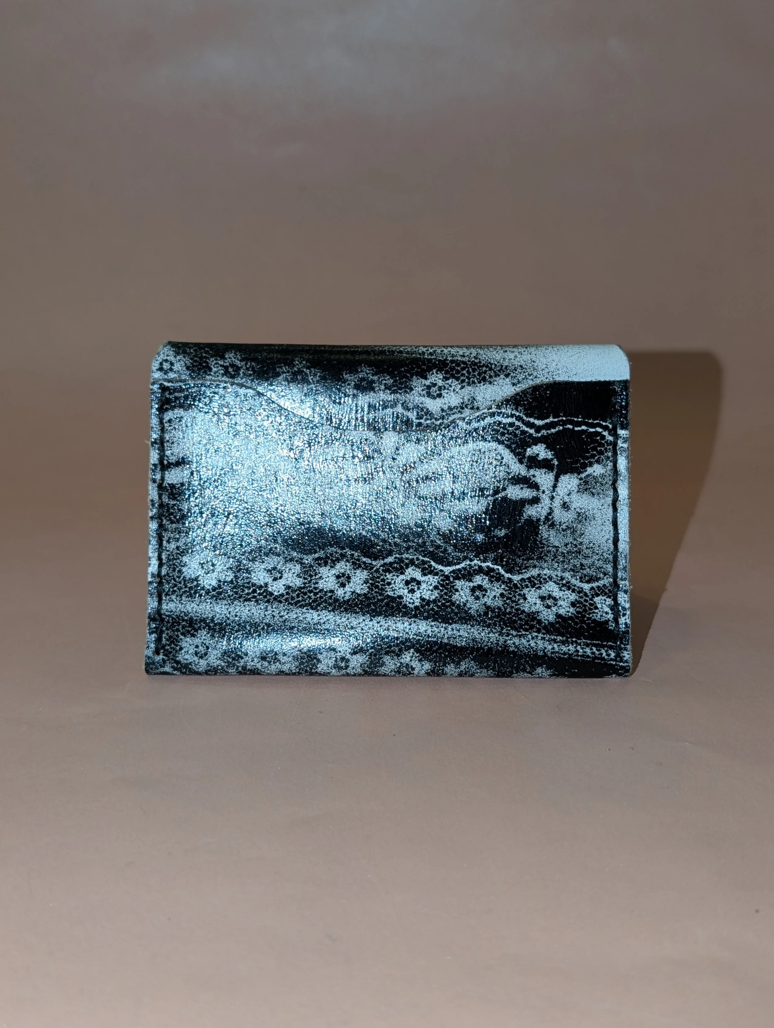 copper lace black leather and white lace wallet