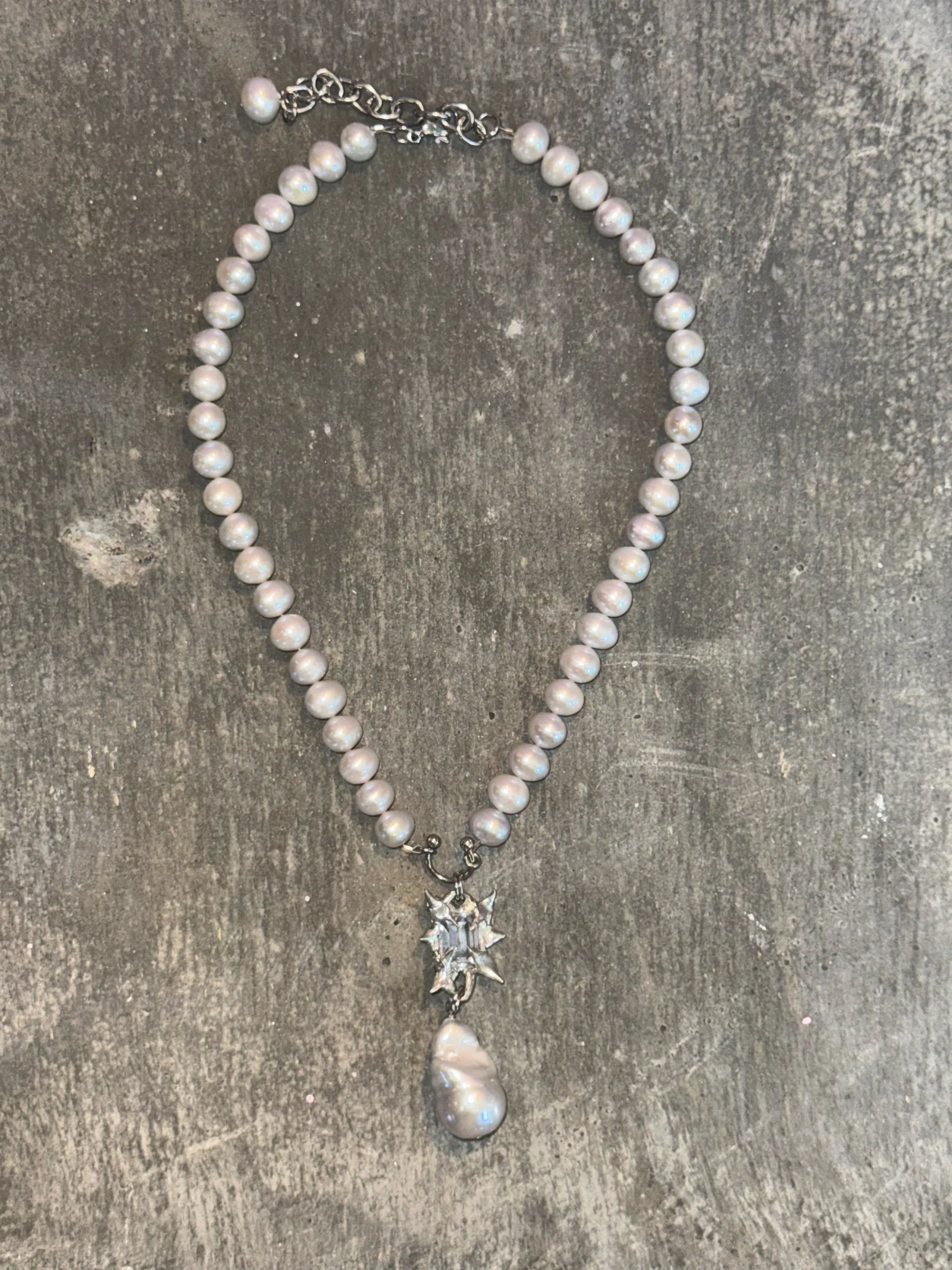 my dearest world Grey Pearl Gem Amber Baroque Necklace