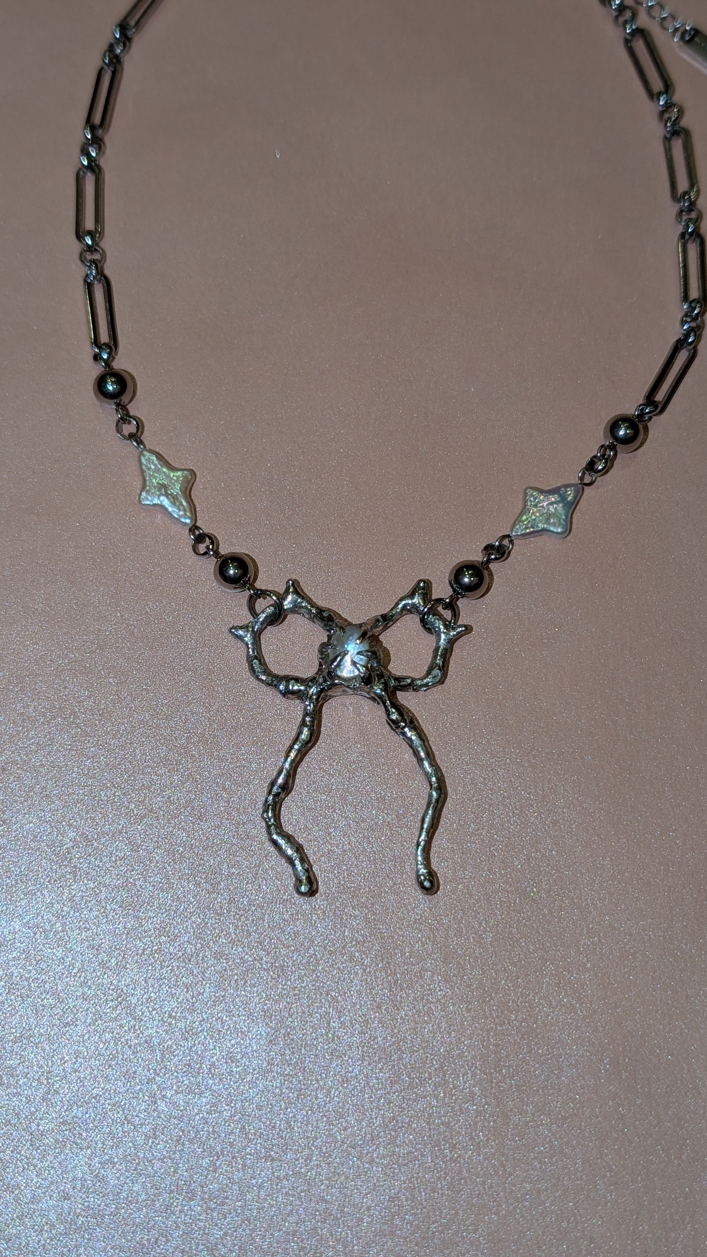 rabies dog Lace Rose & Star Bow Necklace