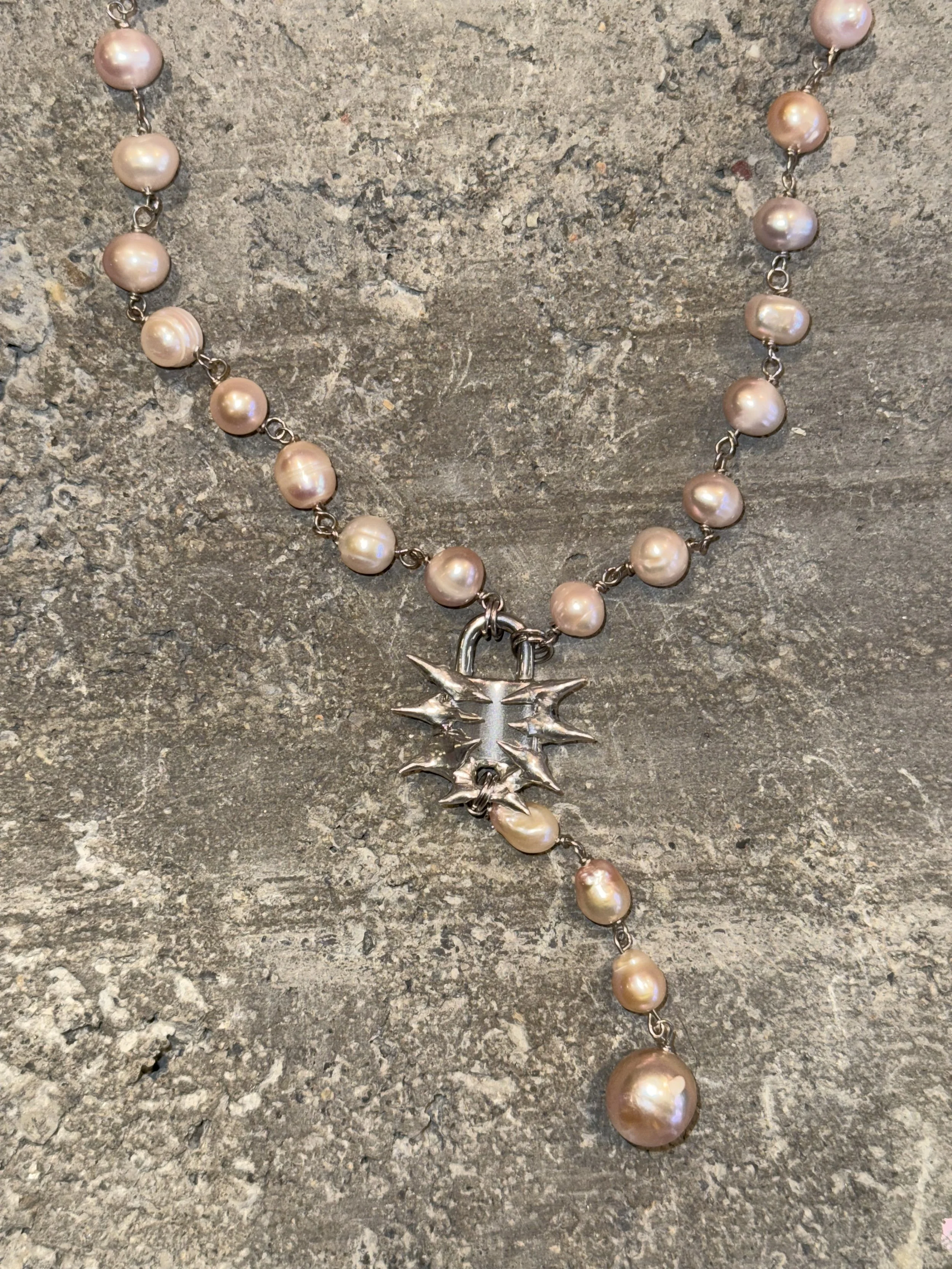 my dearest world Pink Pearl Roseary Necklace